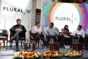Braulio Luna, director de Canal 21; Amanda P&eacute;rez, directora de CS de la SCJN; Mardonio Carballo y dos conducotres.